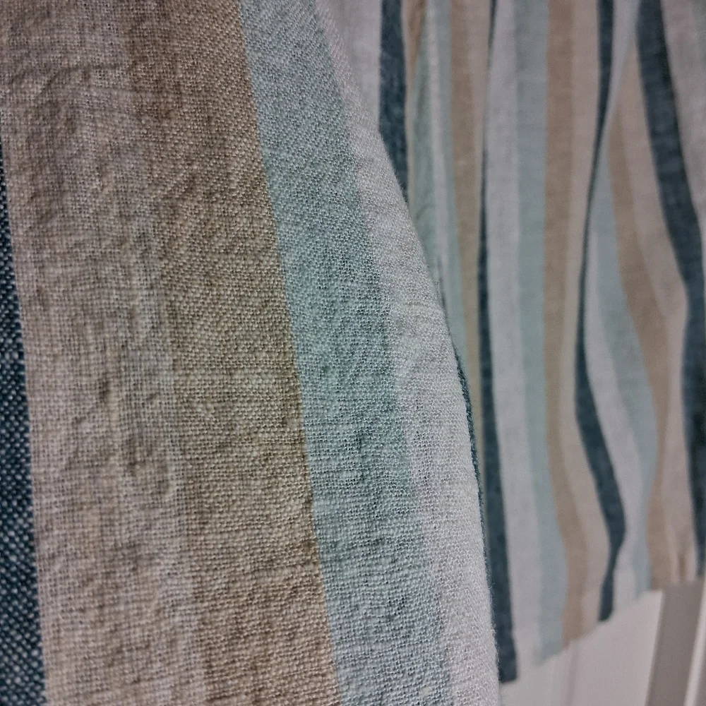 Naturals Drawstring Linen-Blend Shorts in Teal, Beige & White Stripes Sz XL - Picture 6 of 8